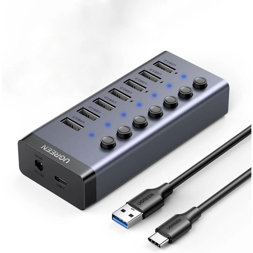 [87179] UGREEN USB-C to 7-Port USB-A 3.0 Hub DC 12V EU